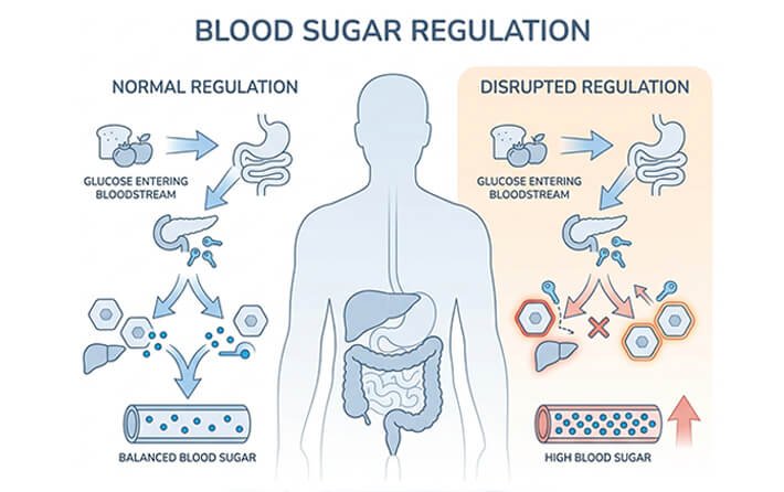 Diagram showing how GLP-1 hormone response regulates blood sugar
