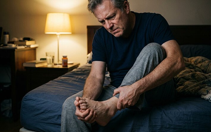 Person experiencing foot pain and numbness from diabetic neuropathy